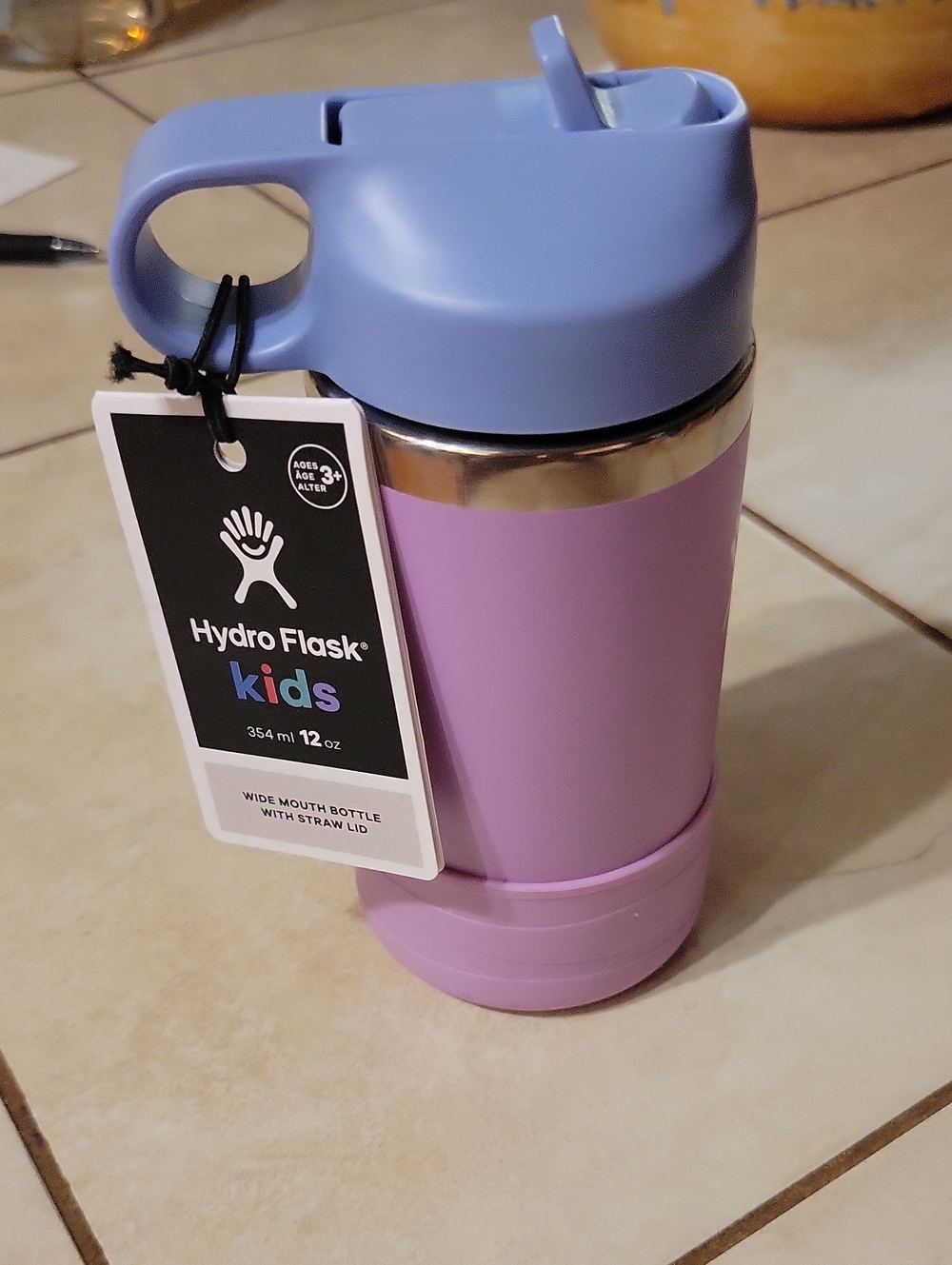 NWT Hydroflask Water Bottle Kids 12oz Wide Mouth Lid With 2 Straws Anemone